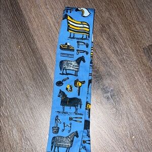 Rooster Vintage 1960's Cotton Horse Equestrian Theme Square Neck Tie Blue